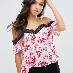 Asos Cold Shoulder Floral Cami with Lace Insert